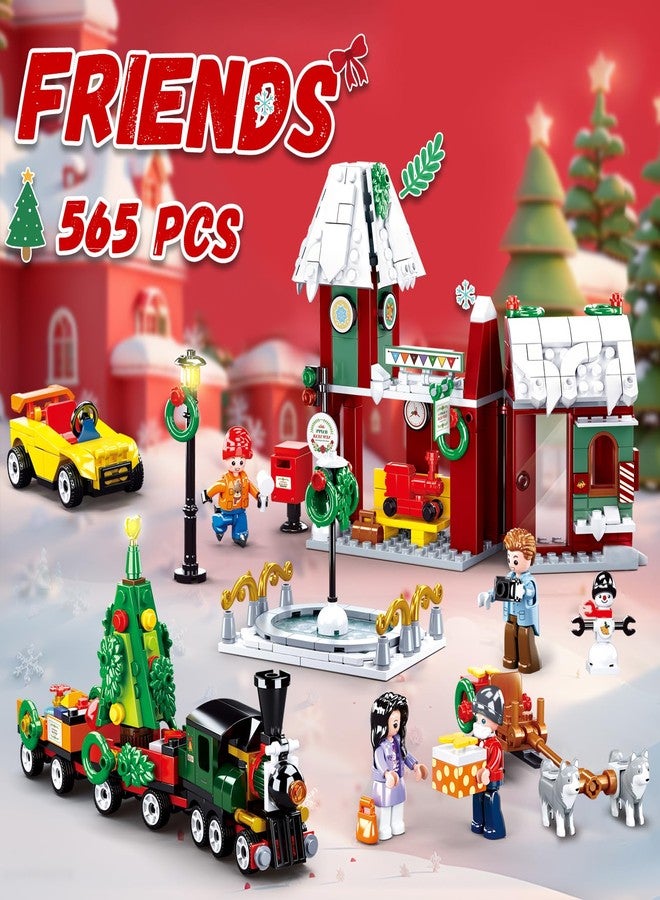 Sluban Christmas Train Station Building Set with Santa's Sleigh & Snowman, 5 Friends Minifigures with Car Toys & Christmas Tree, for Girl 6+, Compatible with Lego Christmas Sets, 565 PCS - Image 2